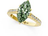 Yellow gold Fancy Green Marquise  Cut Solitaire Diamond Engagement Ring with Pave Band and Four-Prong Setting_148