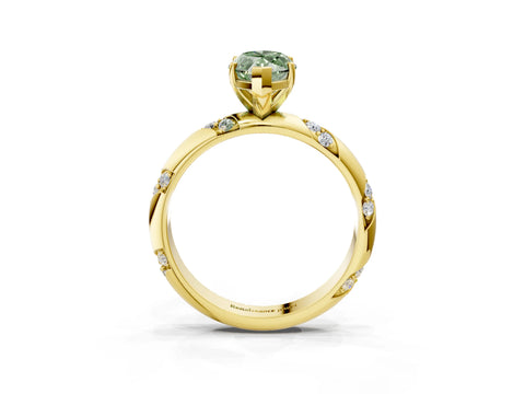 Yellow gold Fancy Green Marquise Cut Solitaire Diamond Engagement Ring with Twisted Pave Band and Four-Prong Setting_6