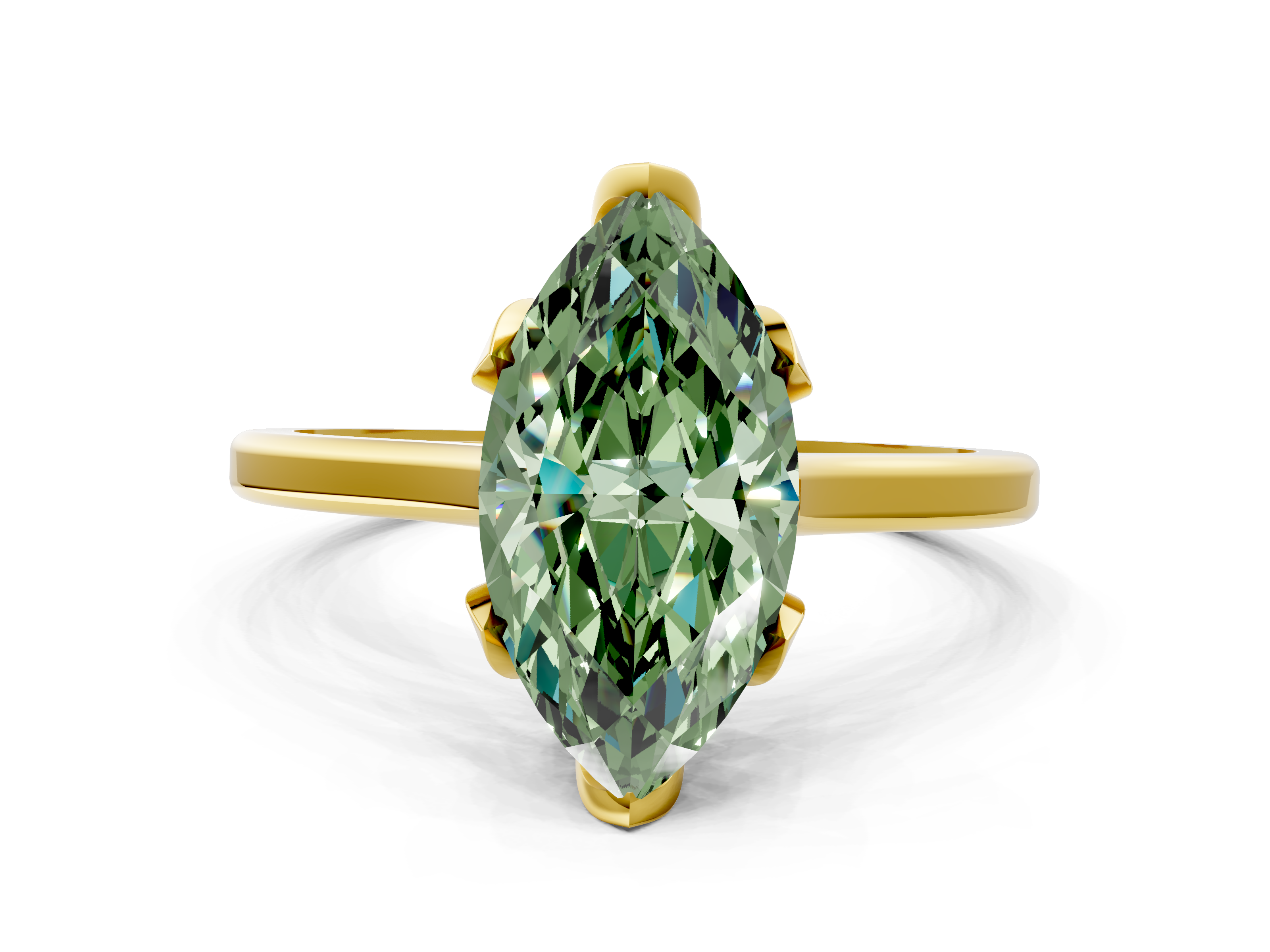 Yellow gold Fancy Green Marquise  Cut Solitaire Diamond Ring with Flower-Prong Setting and Classic Band_50