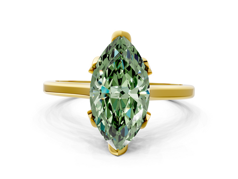 Yellow gold Fancy Green Marquise  Cut Solitaire Diamond Ring with Flower-Prong Setting and Classic Band_50