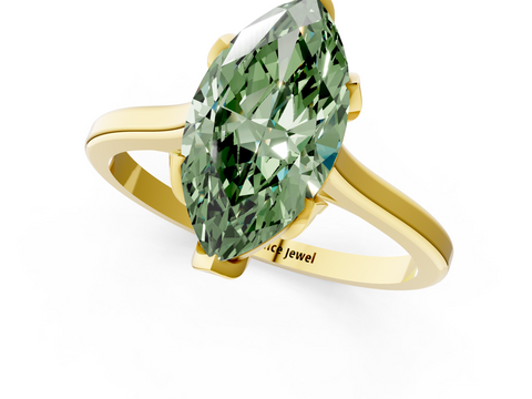 Yellow gold Fancy Green Marquise  Cut Solitaire Diamond Ring with Flower-Prong Setting and Classic Band_51