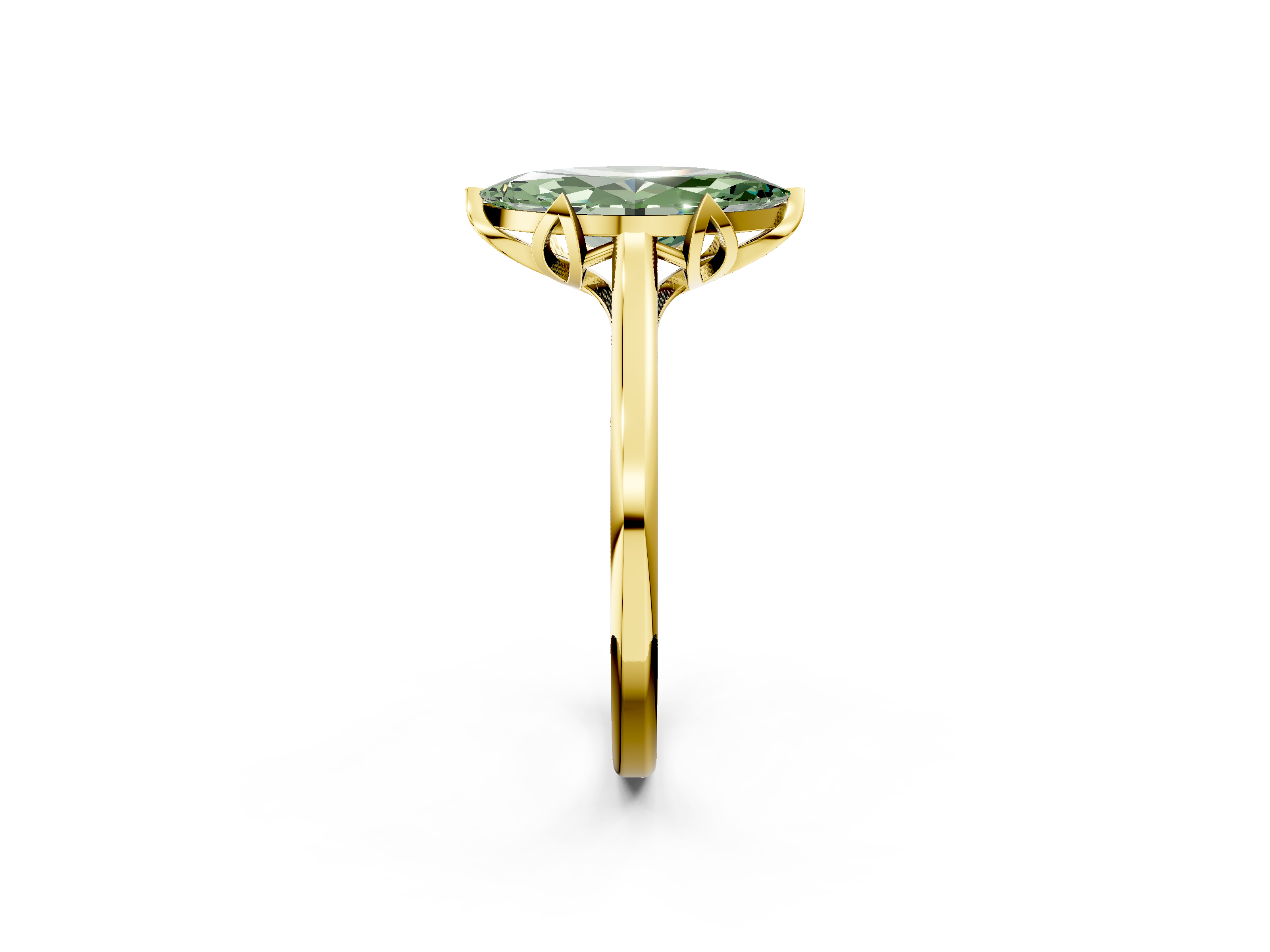 Yellow gold Fancy Green Marquise  Cut Solitaire Diamond Ring with Flower-Prong Setting and Classic Band_52