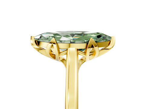 Yellow gold Fancy Green Marquise  Cut Solitaire Diamond Ring with Flower-Prong Setting and Classic Band_55