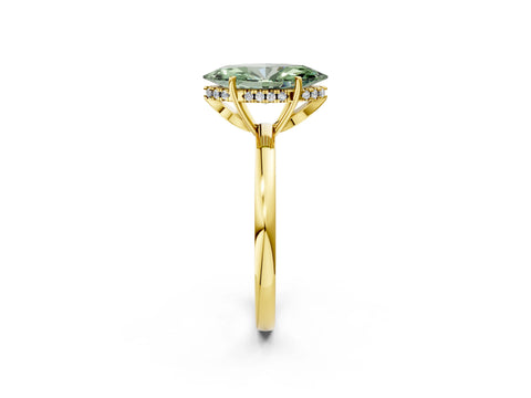 Yellow gold Fancy Green Marquise Cut Solitaire Diamond Ring with Prong Setting and Plain Band_2