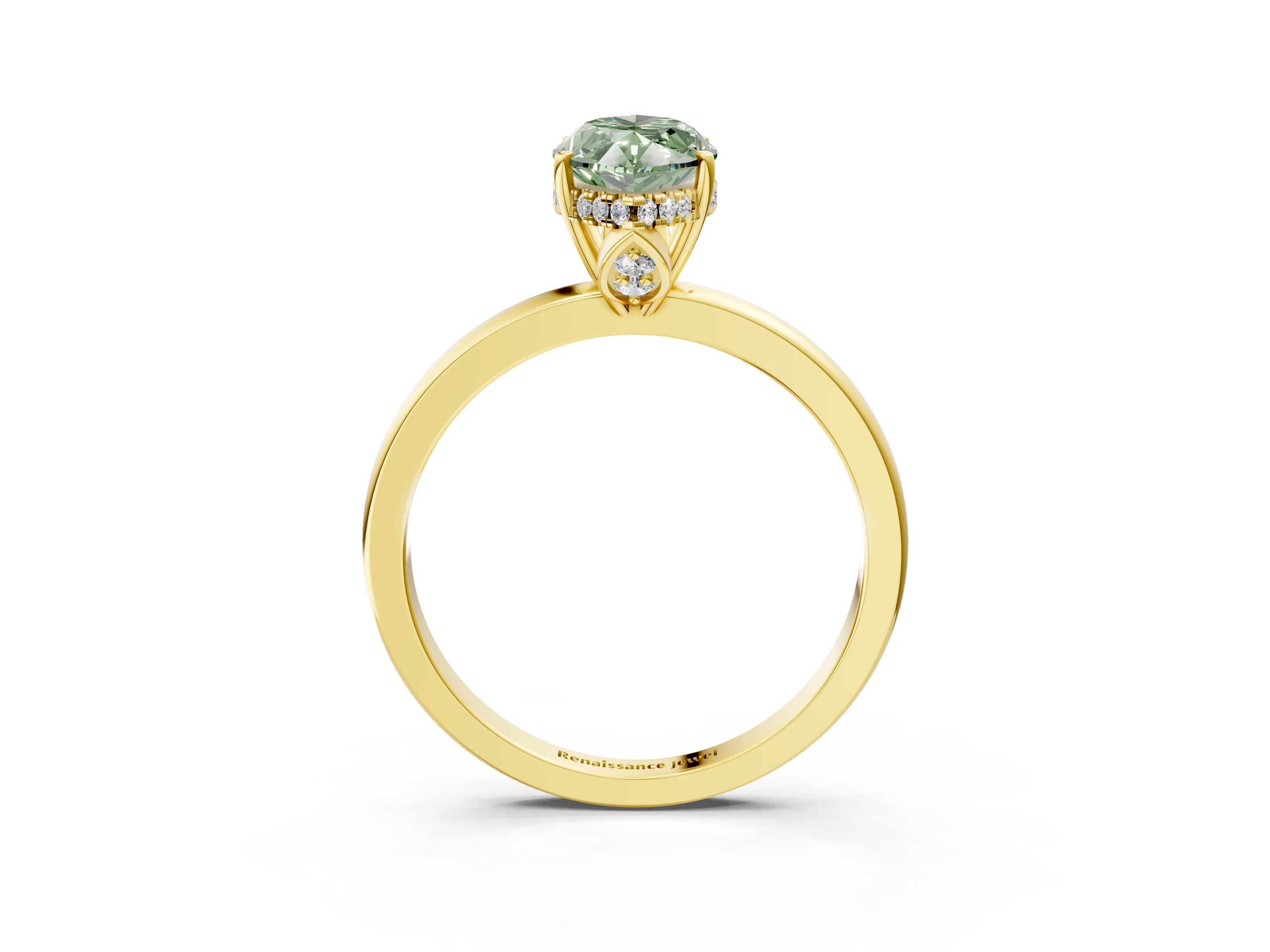 Yellow gold Fancy Green Marquise Cut Solitaire Diamond Ring with Prong Setting and Plain Band_3
