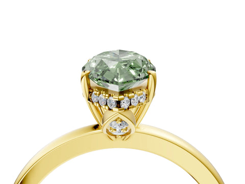 Yellow gold Fancy Green Marquise Cut Solitaire Diamond Ring with Prong Setting and Plain Band_4