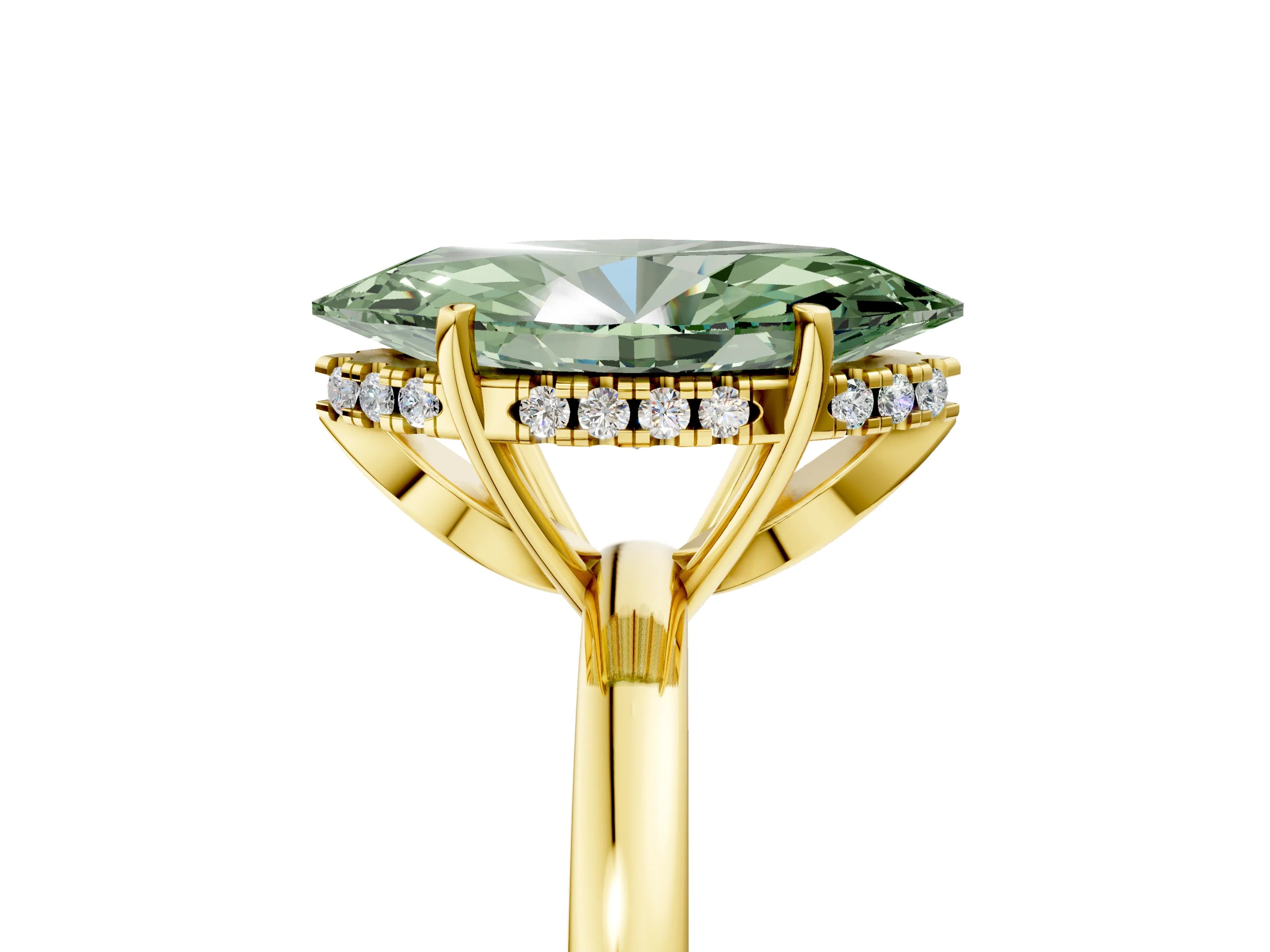 Yellow gold Fancy Green Marquise Cut Solitaire Diamond Ring with Prong Setting and Plain Band_5