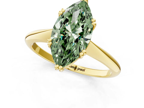 Yellow gold Fancy Green Marquise Cut Solitaire Diamond Ring with Six-Prong Setting and Classic Band_1