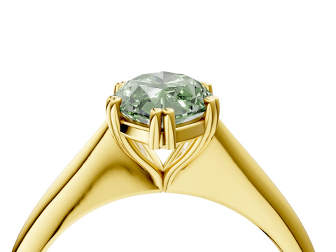 Yellow gold Fancy Green Marquise Cut Solitaire Diamond Ring with Six-Prong Setting and Classic Band_4
