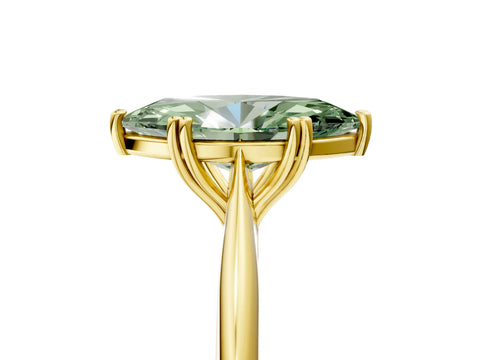 Yellow gold Fancy Green Marquise Cut Solitaire Diamond Ring with Six-Prong Setting and Classic Band_5