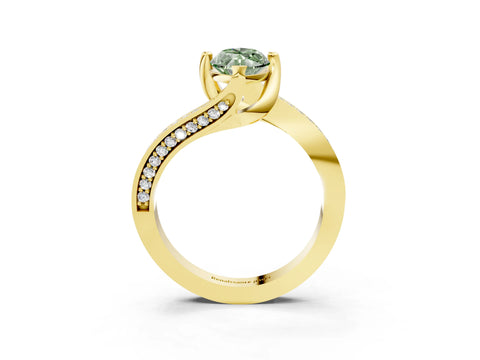 Yellow gold Fancy Green Marquise Cut Solitaire Diamond Twist Band with Pavé Setting and Four-Prong Setting_3