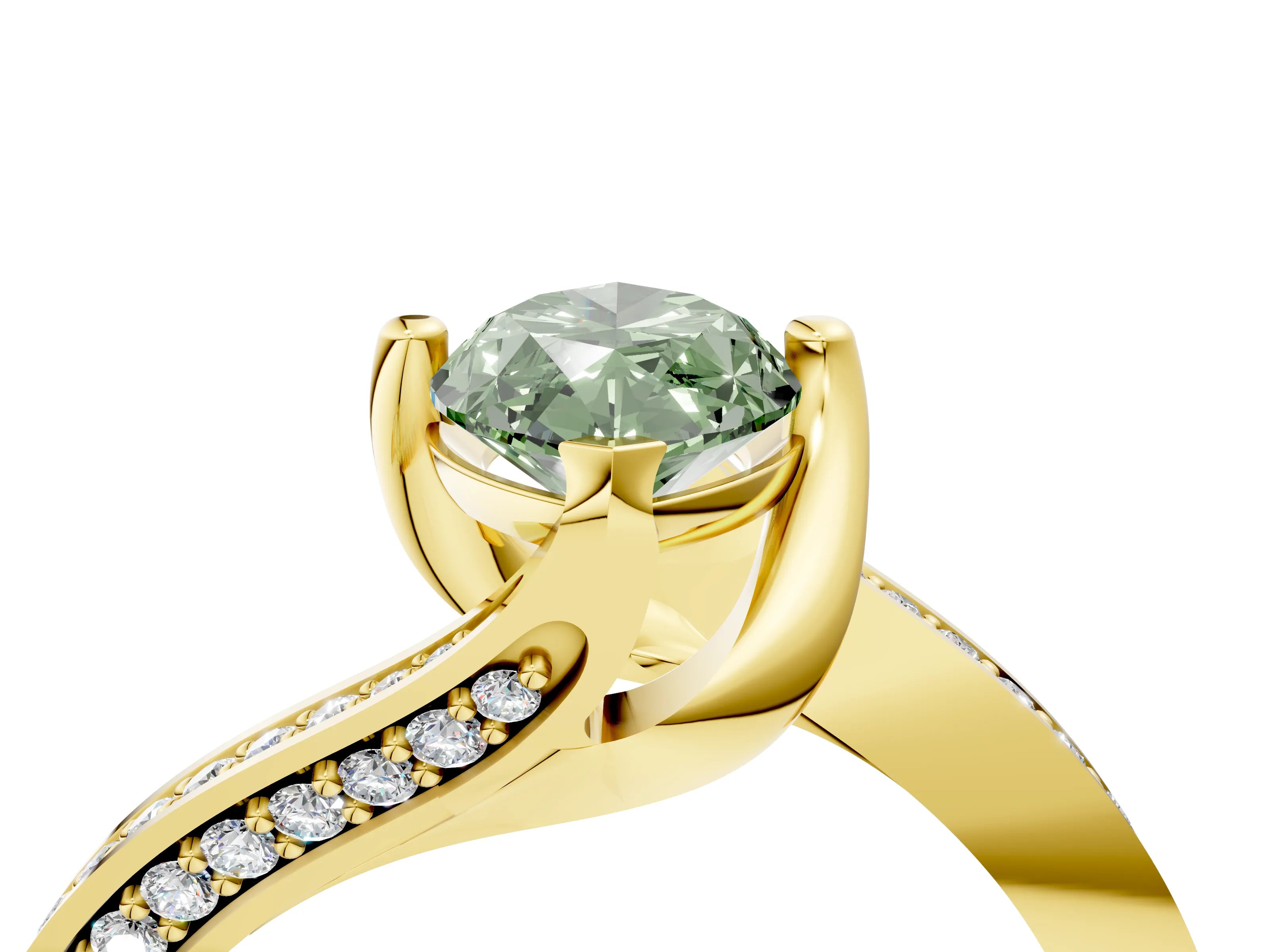 Yellow gold Fancy Green Marquise Cut Solitaire Diamond Twist Band with Pavé Setting and Four-Prong Setting_4