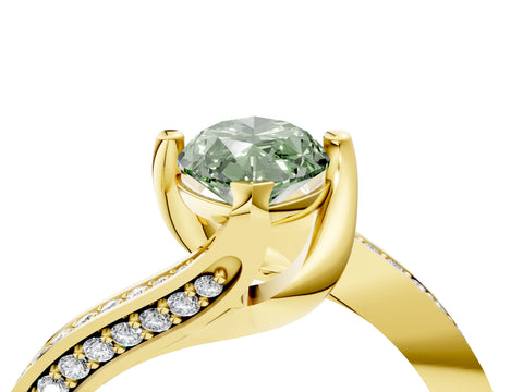 Yellow gold Fancy Green Marquise Cut Solitaire Diamond Twist Band with Pavé Setting and Four-Prong Setting_4