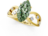 Yellow gold Fancy Green Marquise  Cut Solitaire Diamond with Side Stones on Criss-Cross Band and Four-Prong Setting_4