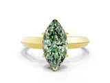 Yellow gold Fancy Green Marquise  Cut Solitaire Engagement Ring with Flat Band and Four-Prong Setting 1