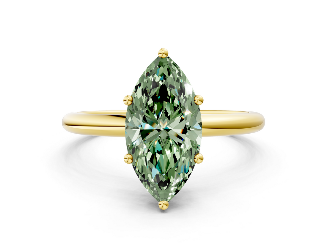 Yellow gold Fancy Green Marquise  Cut Solitaire Engagement Ring with Four-Prong Setting and Classic Band_20