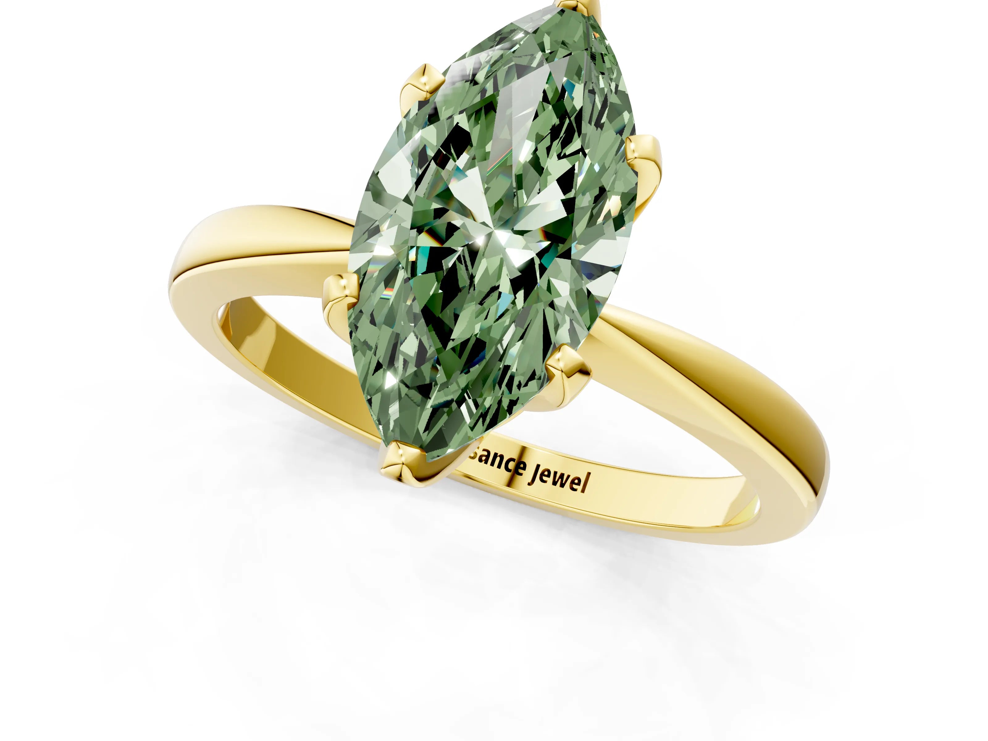 Yellow gold Fancy Green Marquise Cut Solitaire Engagement Ring with Six-Prong Setting and Tapered Band_1