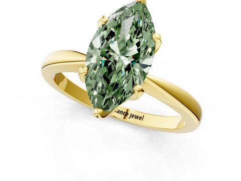 Yellow gold Fancy Green Marquise Cut Solitaire Engagement Ring with Six-Prong Setting and Tapered Band_1