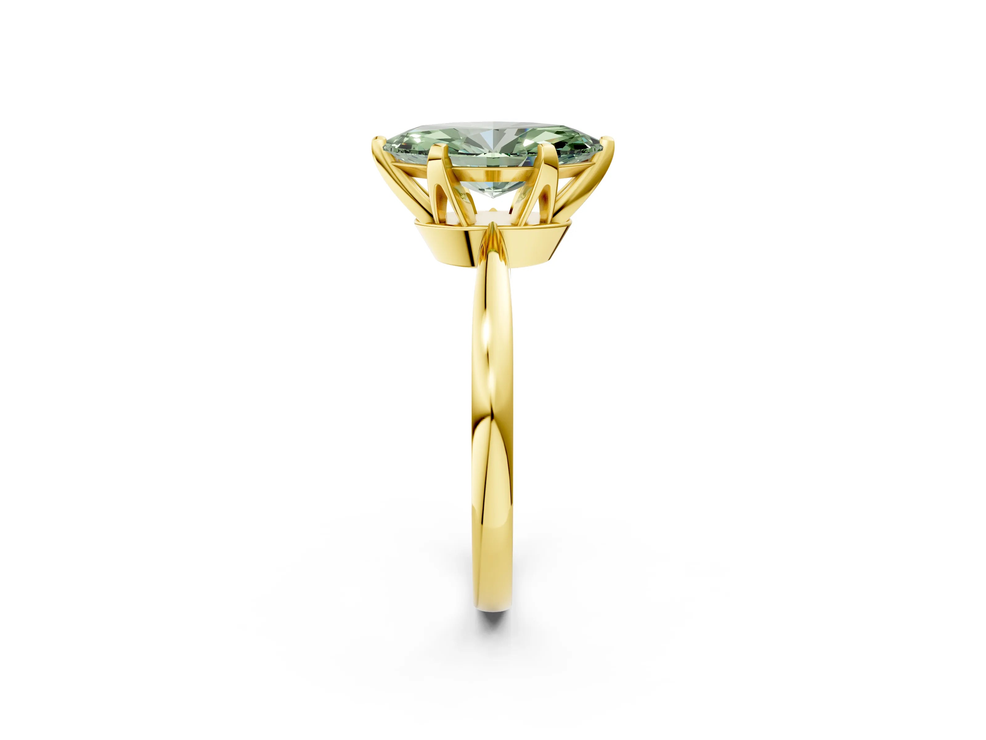 Yellow gold Fancy Green Marquise Cut Solitaire Engagement Ring with Six-Prong Setting and Tapered Band_2