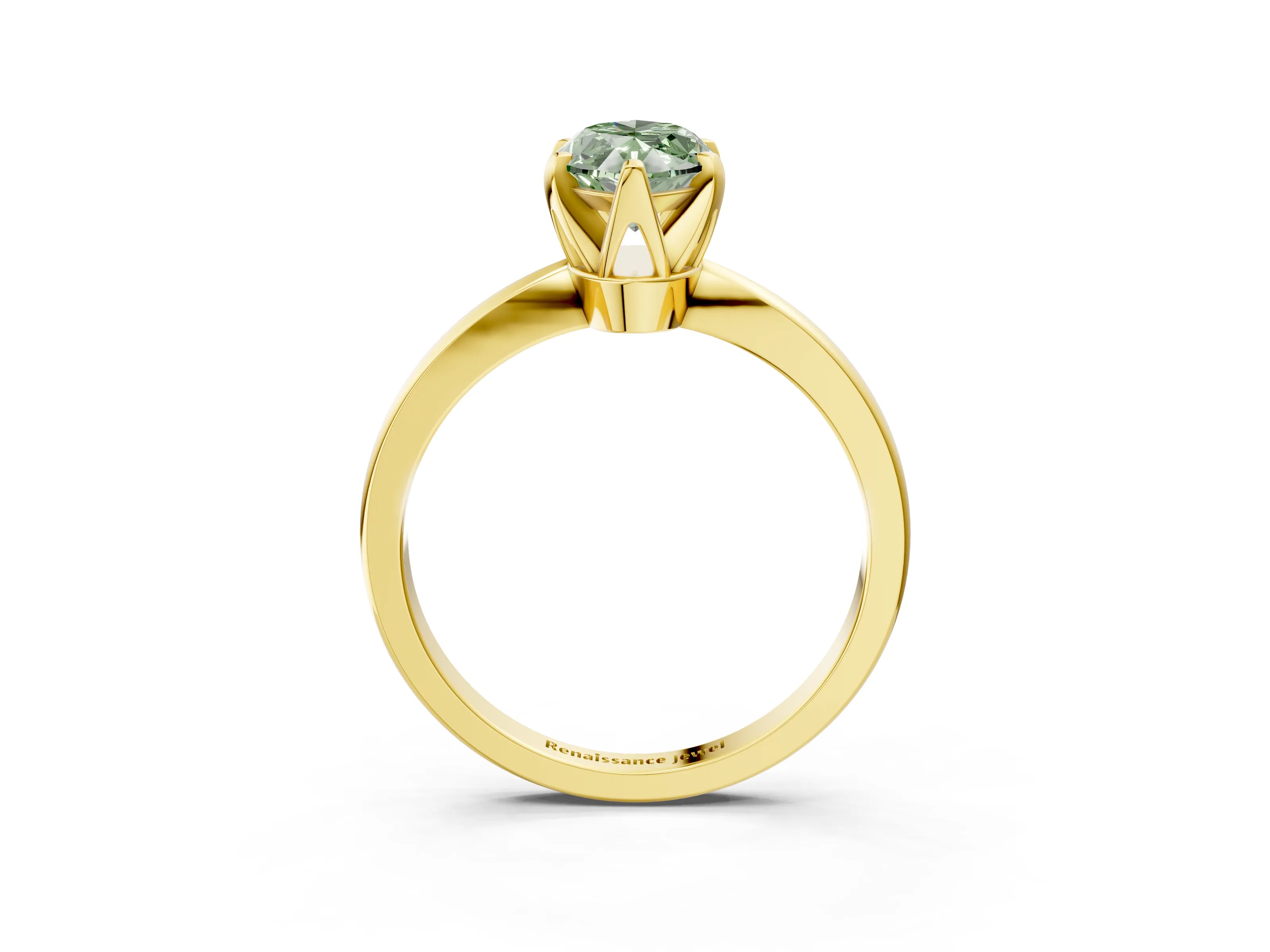 Yellow gold Fancy Green Marquise Cut Solitaire Engagement Ring with Six-Prong Setting and Tapered Band_3