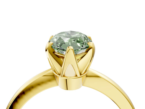 Yellow gold Fancy Green Marquise Cut Solitaire Engagement Ring with Six-Prong Setting and Tapered Band_4
