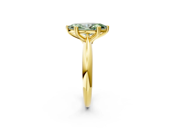 Yellow gold Fancy Green Marquise  Cut Solitaire Engagement Ring with Tapered Band and Four-Prong Setting