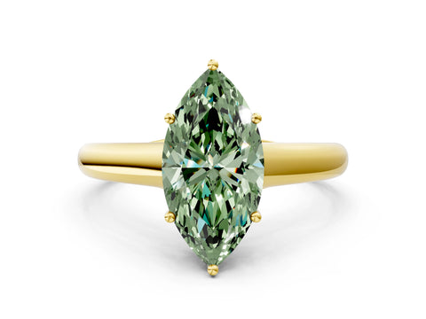 Yellow gold Fancy Green Marquise Cut Solitaire Engagement Ring with Tapered Band and Four-Prong Setting_3