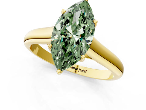 Yellow gold Fancy Green Marquise Cut Solitaire Engagement Ring with Tapered Band and Four-Prong Setting_4