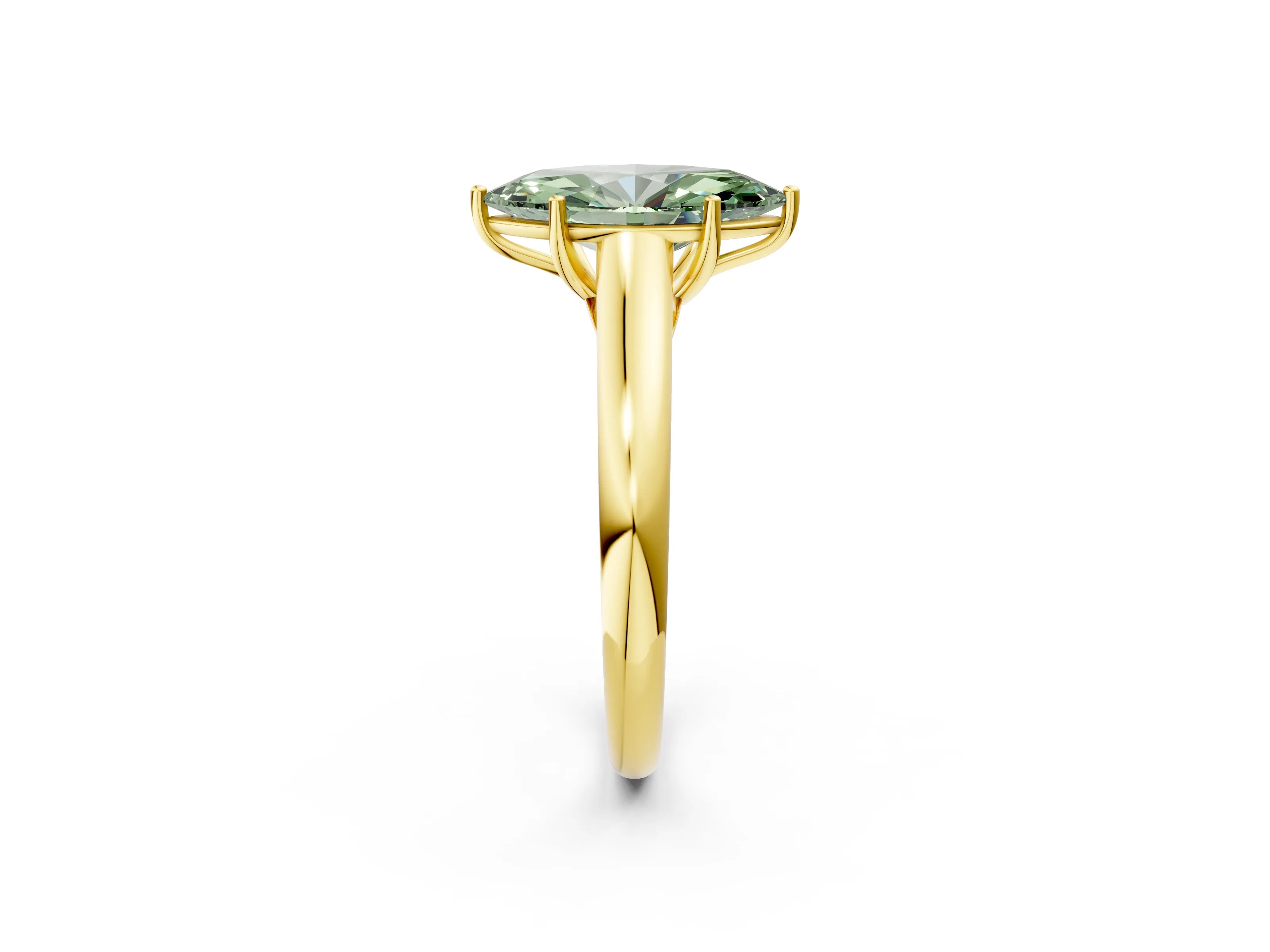 Yellow gold Fancy Green Marquise Cut Solitaire Engagement Ring with Tapered Band and Four-Prong Setting_5