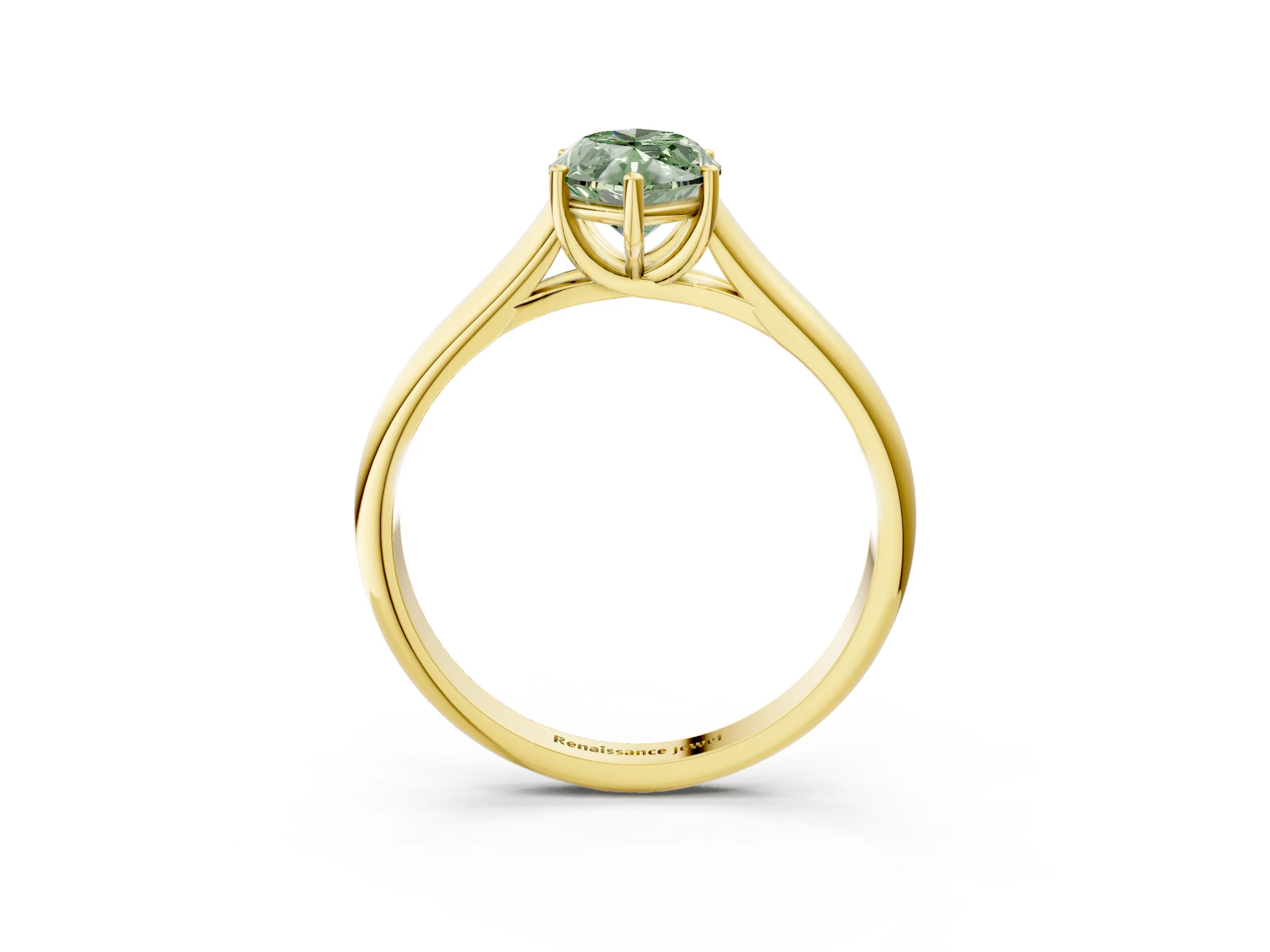 Yellow gold Fancy Green Marquise Cut Solitaire Engagement Ring with Tapered Band and Four-Prong Setting_6