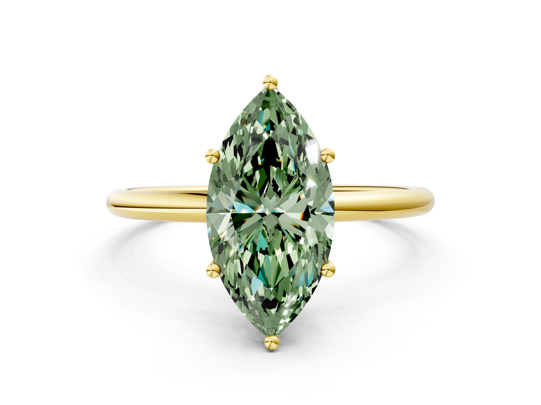 Yellow gold Fancy Green Marquise  Cut Solitaire Engagement Ring with Thin Band and Four-Prong Setting_3
