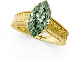 Yellow gold Fancy Green Marquise  Cut Solitaire Engraved Band with Four-Prong Setting_63