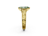Yellow gold Fancy Green Marquise  Cut Solitaire Engraved Band with Four-Prong Setting_64
