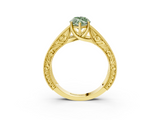 Yellow gold Fancy Green Marquise  Cut Solitaire Engraved Band with Four-Prong Setting_65