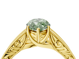 Yellow gold Fancy Green Marquise  Cut Solitaire Engraved Band with Four-Prong Setting_66