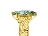 Yellow gold Fancy Green Marquise  Cut Solitaire Engraved Band with Four-Prong Setting_67