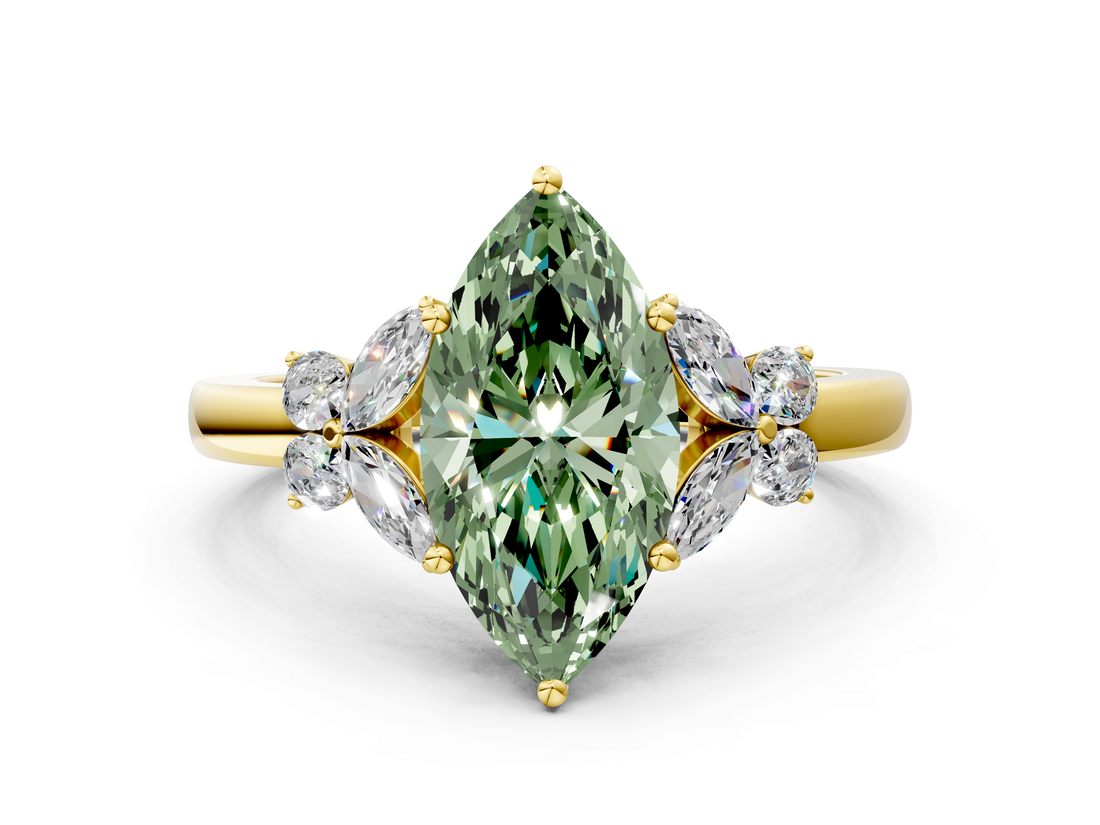 Yellow gold Fancy Green Marquise  Cut Solitaire Floral Diamond Ring with Four-Prong Setting_53