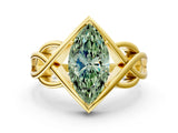 Yellow gold Fancy Green Marquise Cut Solitaire Intertwined Band Prong Setting Ring