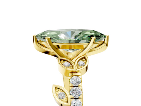 Yellow gold Fancy Green Marquise Cut Solitaire Leaf-Inspired Diamond Ring with Pavé Band and Four-Prong Setting_5