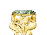 Yellow gold Fancy Green Marquise Cut Solitaire Leaf-Inspired Engagement Ring with Prong Setting_17