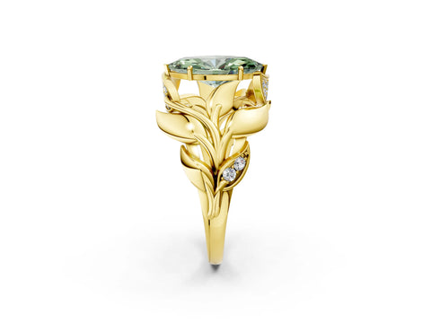 Yellow gold Fancy Green Marquise Cut Solitaire Leaf-Inspired Engagement Ring with Prong Setting_2