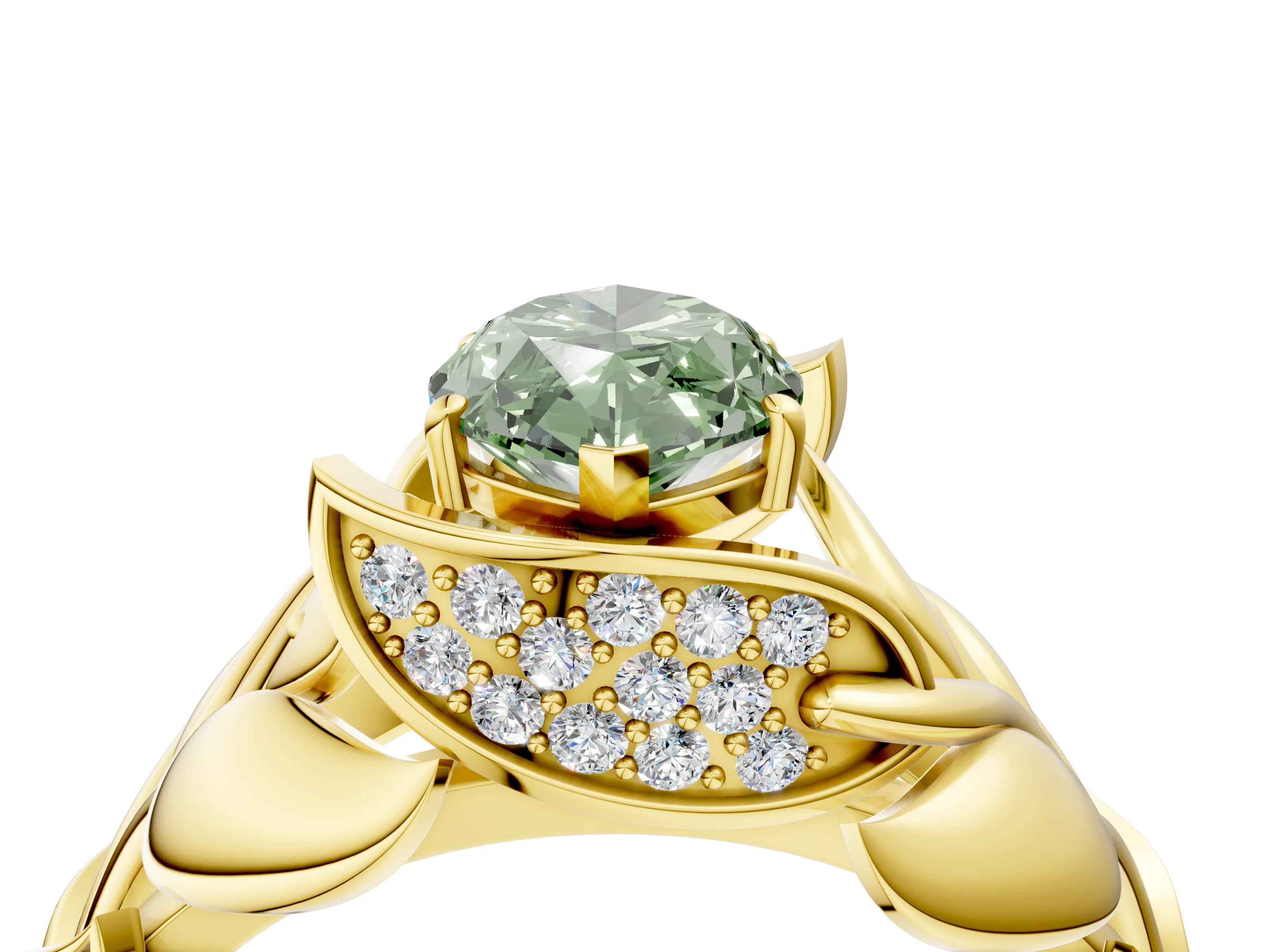 Yellow gold Fancy Green Marquise Cut Solitaire Leaf-Inspired Engagement Ring with Prong Setting_4
