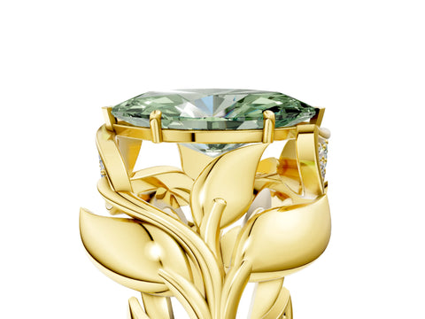 Yellow gold Fancy Green Marquise Cut Solitaire Leaf-Inspired Engagement Ring with Prong Setting_5