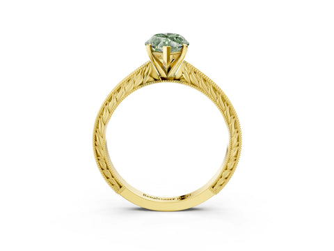 Yellow gold Fancy Green Marquise Cut Solitaire Milgrain Engraved Band with Four-Prong Setting_3