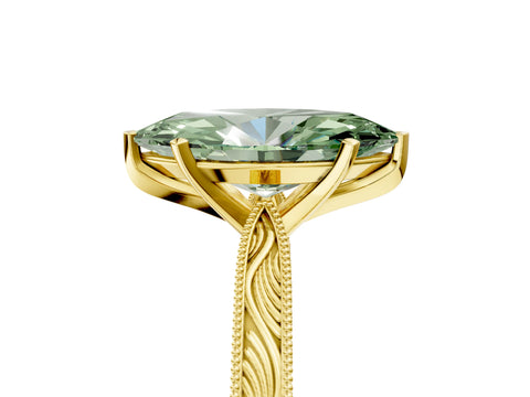 Yellow gold Fancy Green Marquise Cut Solitaire Milgrain Engraved Band with Four-Prong Setting_5
