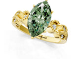 Yellow gold Fancy Green Marquise Cut Solitaire Milgrain Leaf Band with Prong Setting_1