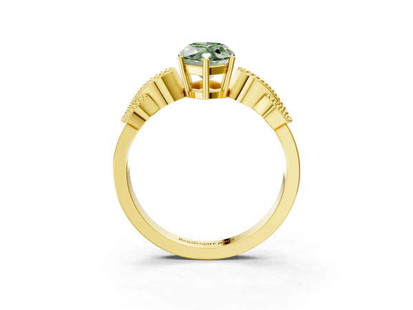 Yellow Gold Marquise Vintage Solitaire Engagement Ring Setting for Fancy Green Center