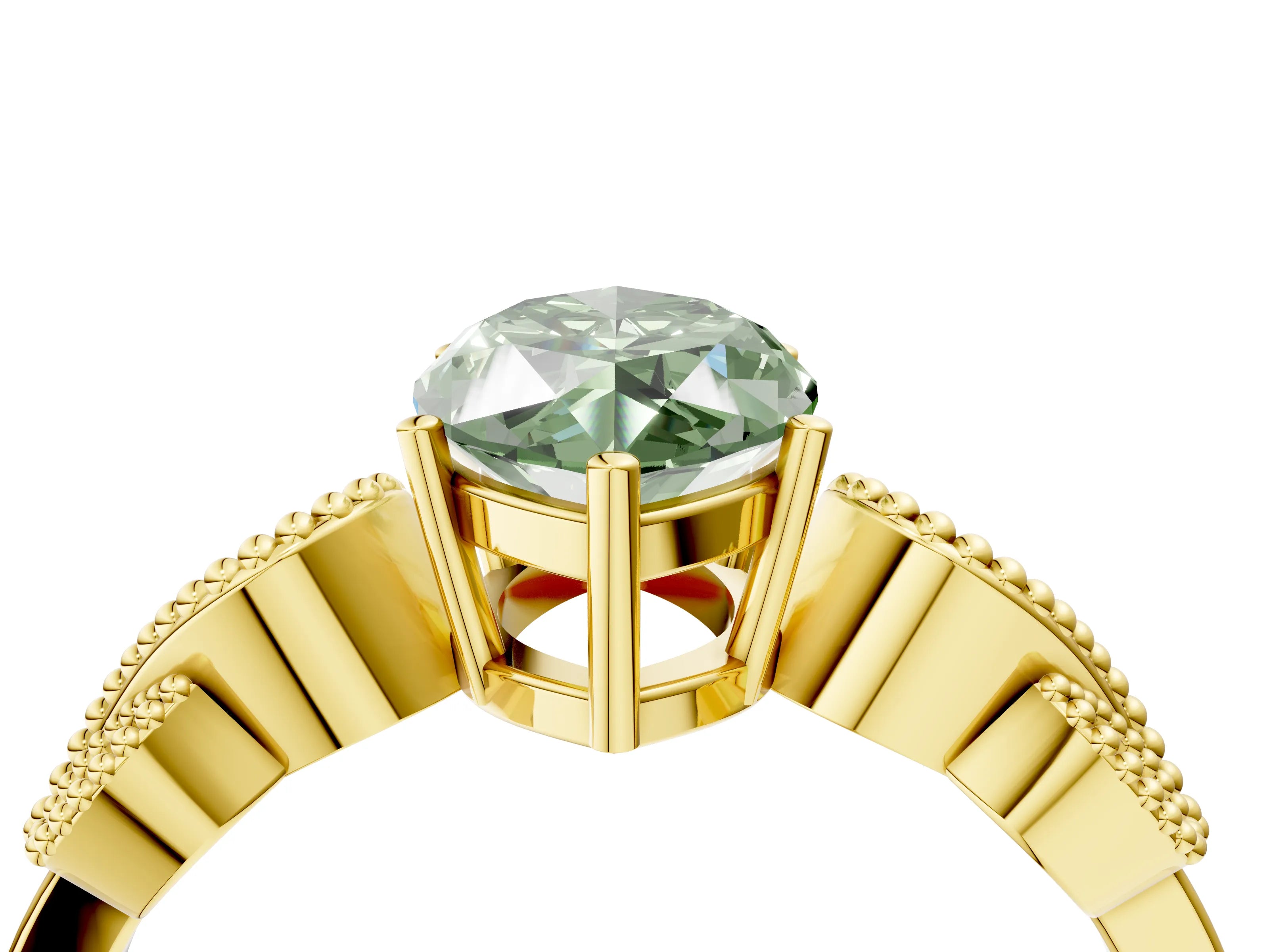 Yellow gold Fancy Green Marquise Cut Solitaire Milgrain Leaf Band with Prong Setting_4