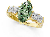 Yellow gold Fancy Green Marquise Cut Solitaire Princess Side Stone Engraved Band Prong Setting Ring_1