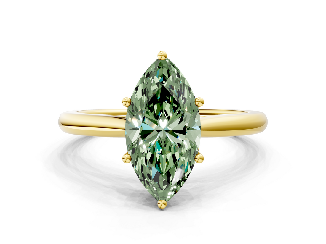 Yellow gold Fancy Green Marquise  Cut Solitaire Ring with Cathedral Band and Four-Prong Setting_81